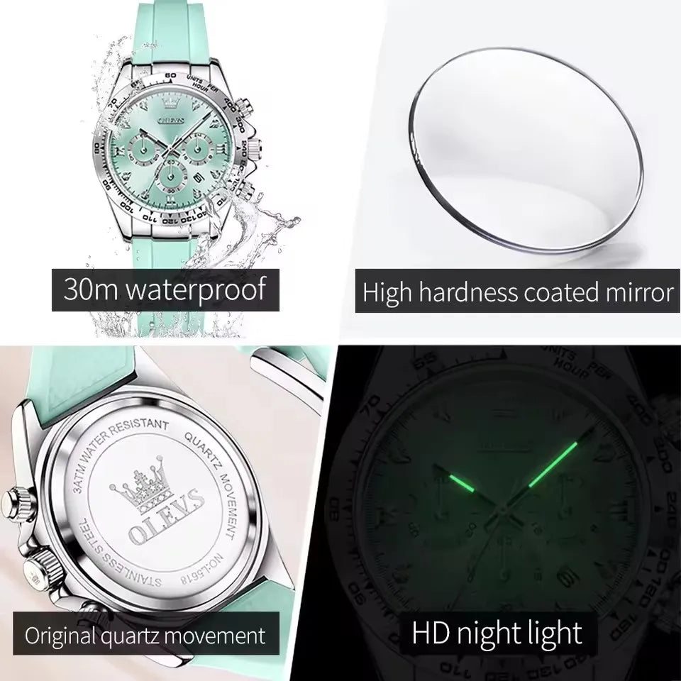 OLEVS 5618 Luxury Original Quartz Watches for Women's Woman Watch Silicone Strap Auto Date Waterproof Chronograph Ladies Clock