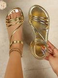 Classic Color Block Leaf Sandals, Hook & Loop Flat Beach Shoes, Women's Summer Vacation Footwear