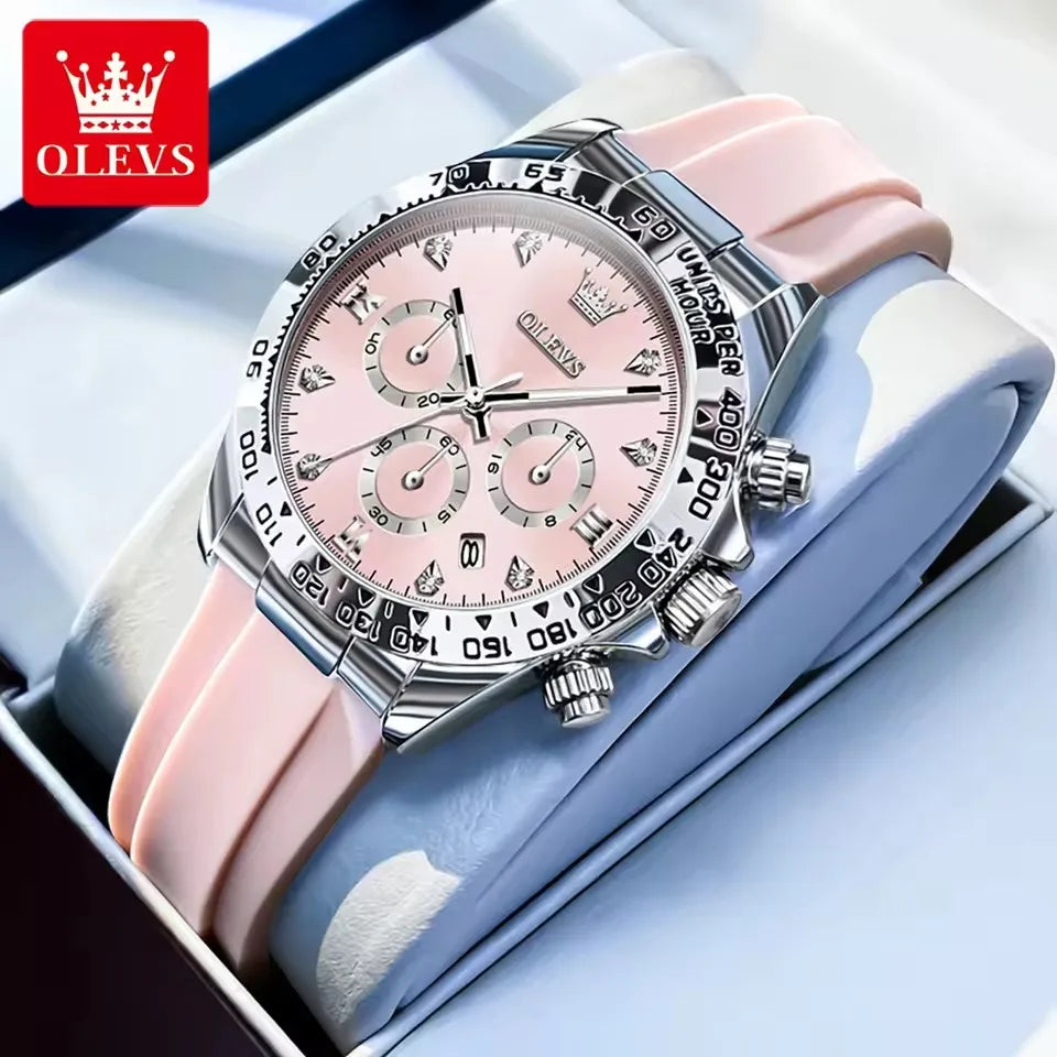 OLEVS 5618 Luxury Original Quartz Watches for Women's Woman Watch Silicone Strap Auto Date Waterproof Chronograph Ladies Clock
