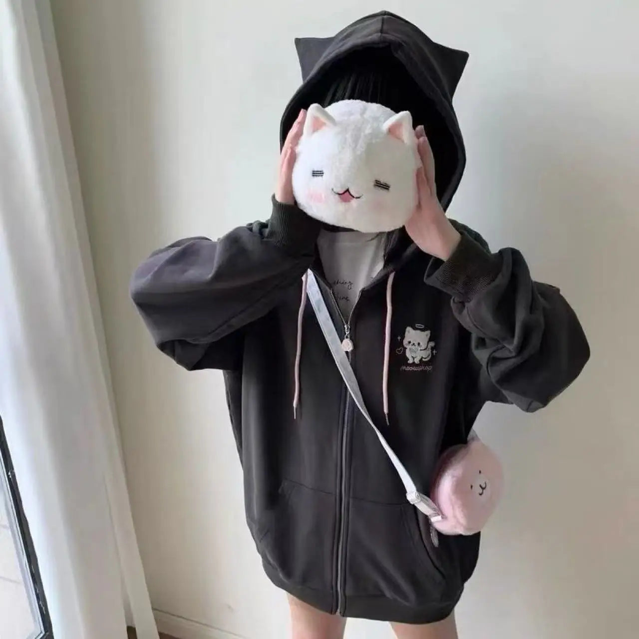Cat Ears Hooded Sweatshirts Jackets Women's Clothing Long Sleeve Zipper Cartoon Jacket Casual Fashion Korean Y2k Hoodies Coats