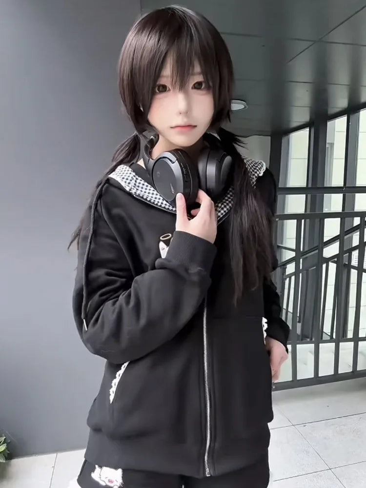 Cat Ears Hooded Sweatshirts Jackets Women's Clothing Long Sleeve Zipper Cartoon Jacket Casual Fashion Korean Y2k Hoodies Coats