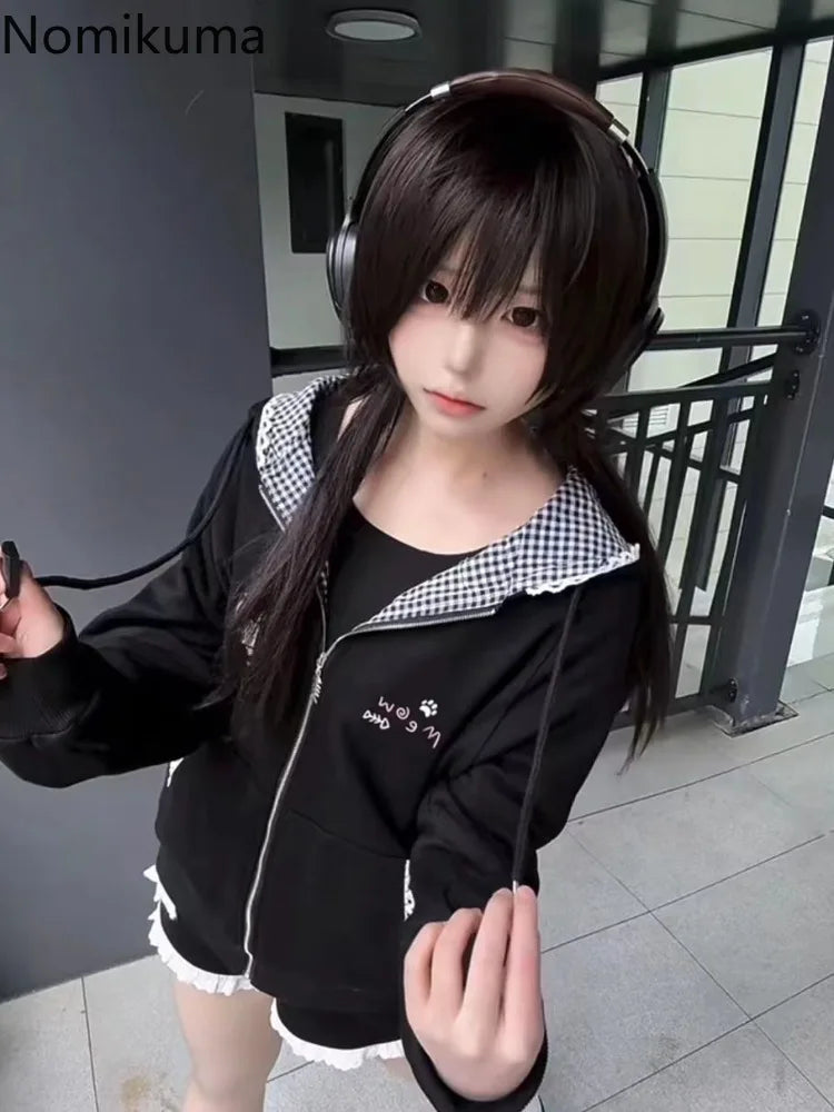 Cat Ears Hooded Sweatshirts Jackets Women's Clothing Long Sleeve Zipper Cartoon Jacket Casual Fashion Korean Y2k Hoodies Coats