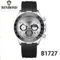BINBONG Quartz Watch for Men Silicone Strap Moon Phase Date Chronograph Dial Waterproof Sports Fashion Business Men's Wristwatch