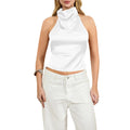 Open Back Halter Tops for Women Vintage Aesthetic Bow Tie Back Ruched Ruffle Crop Tops Smocked Y2K Going Out Tanks Camisoles