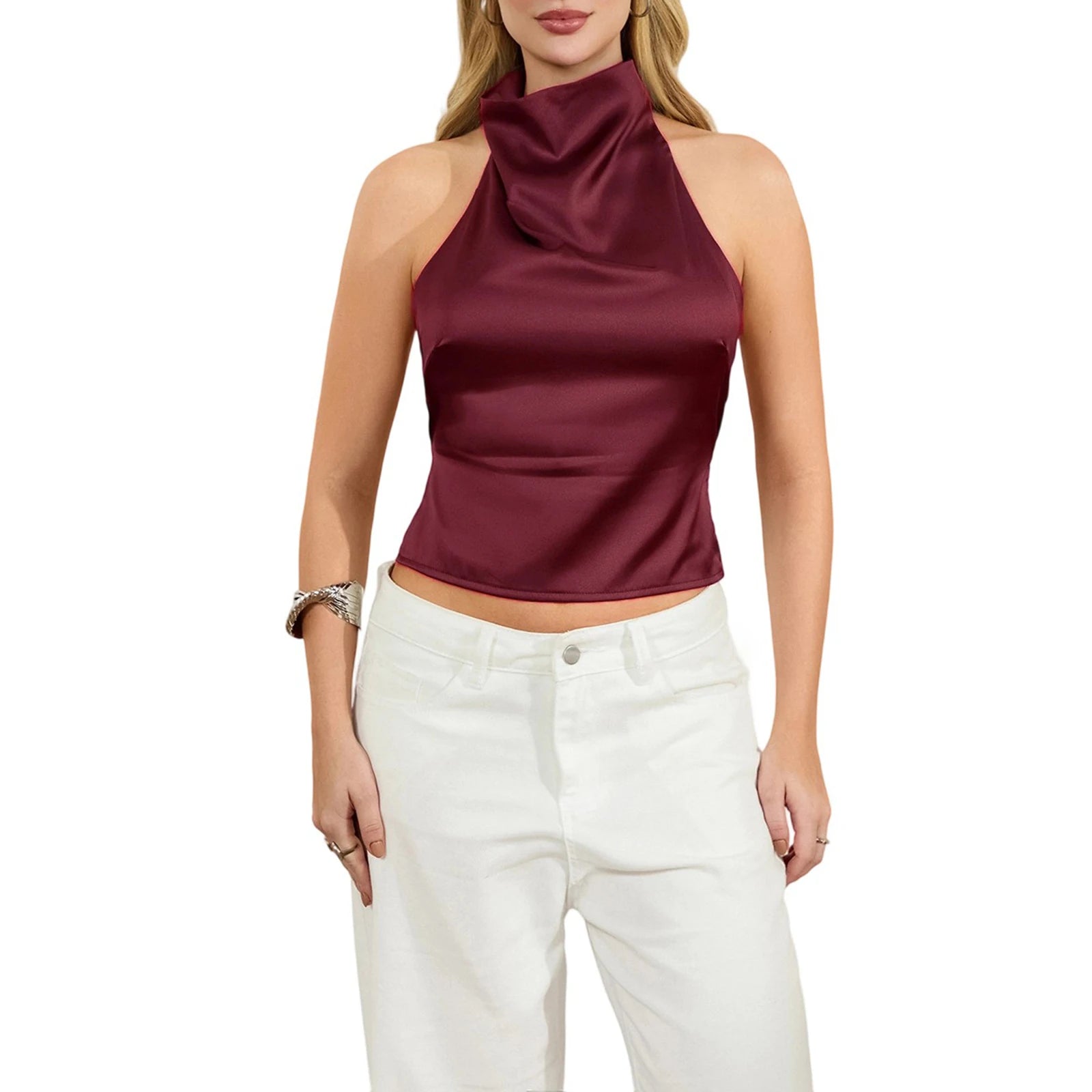 Open Back Halter Tops for Women Vintage Aesthetic Bow Tie Back Ruched Ruffle Crop Tops Smocked Y2K Going Out Tanks Camisoles