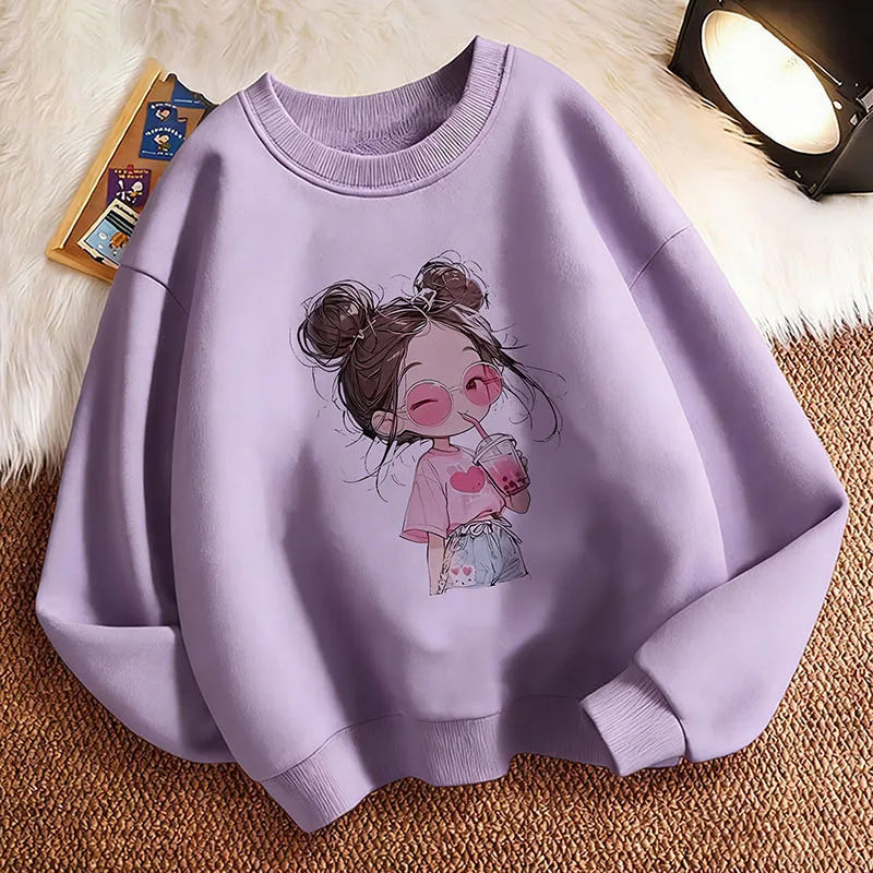 Hoodie Hip Hop Retro Girl Drink Juice Design Children's Sweatshirt Cute Hoody Girls Autumn Spring Casual Hoodies Pullover
