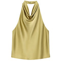 HXAO 2025 Women Satin Halter Top Summer Black Yellow Tanks & Camis Off Shoulder Crop Tank Top Fashion Sleeveless Backless Vests