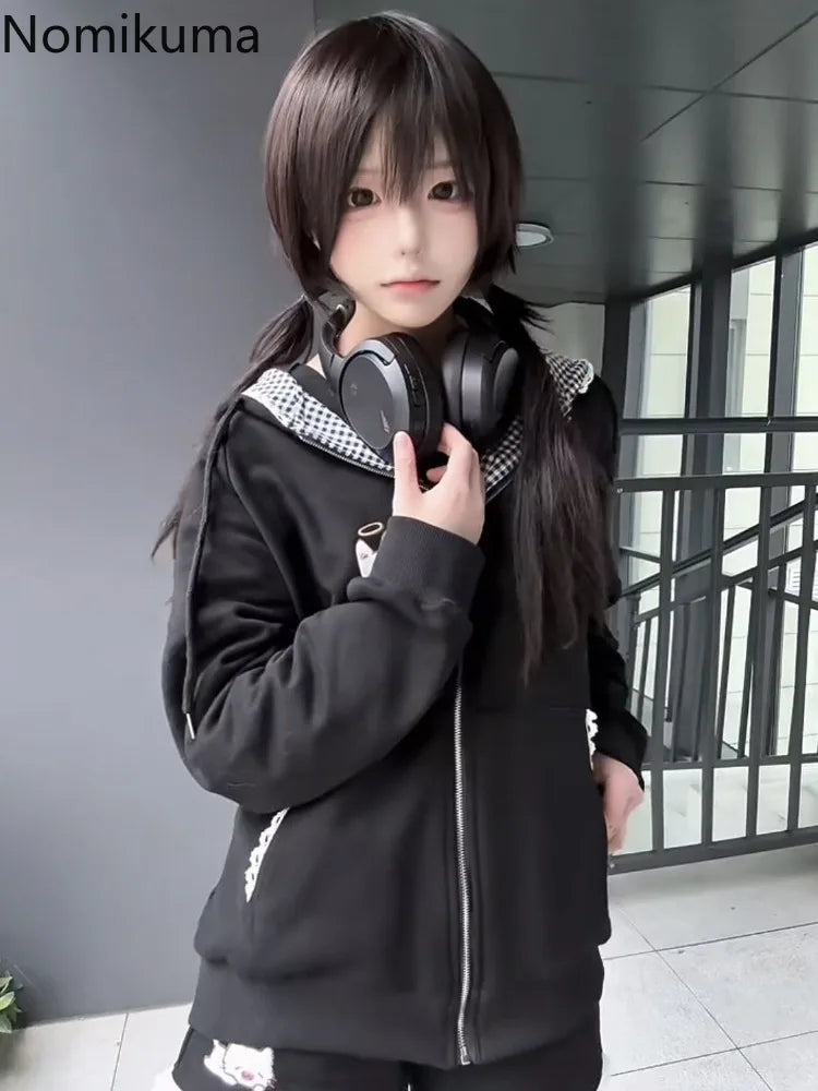 Cat Ears Hooded Sweatshirts Jackets Women's Clothing Long Sleeve Zipper Cartoon Jacket Casual Fashion Korean Y2k Hoodies Coats