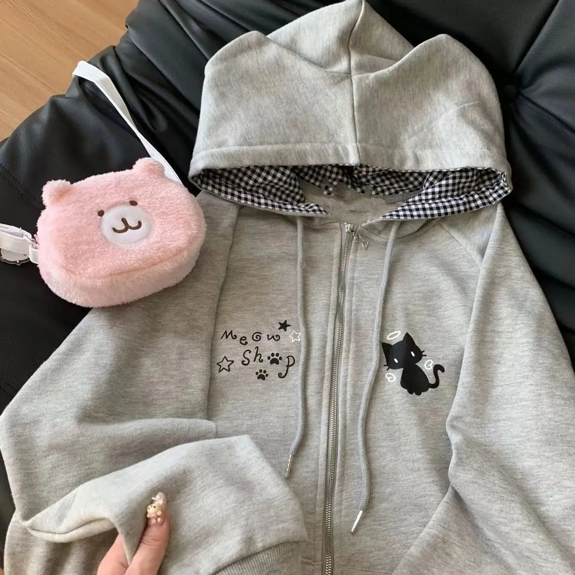 Cat Ears Hooded Sweatshirts Jackets Women's Clothing Long Sleeve Zipper Cartoon Jacket Casual Fashion Korean Y2k Hoodies Coats